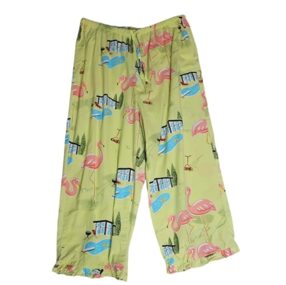 Nick & Nora Poolside Flamingos Ruffle TOP/Capri Pants Pajama Sleep Lounge SET -S - Picture 5 of 8